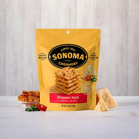 2.25 (Pack 6) Sonoma Creamery Pepper Jack Cheese Crisps, Gluten Free, Craft Baked, Ounces
