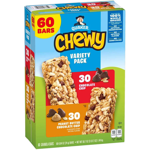 KD Chocolates Quakar Chewy Granola Bar, Variety Pack, 60 ct.