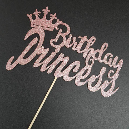 Rose Gold Glittery Cake Topper for Princess Birthday Party Decorations