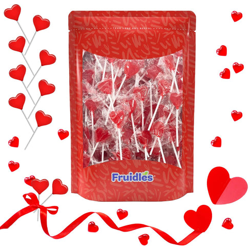 300-Pack 5g 5 Fruidles Lollipops Mini Red Heart Shaped Strawberry Flavored Lollipop, Individually Wrapped, Lollipops