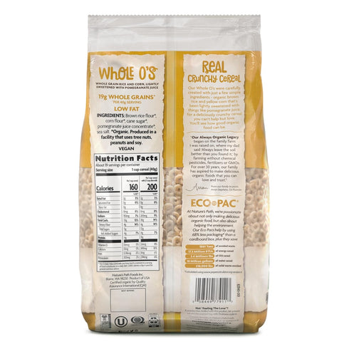 26.4 oz (Pack 1), Packaging Nature's Path Organic Whole O's Cereal, of Crunchy Whole Grain Rings, Gluten Free, Non-GMO