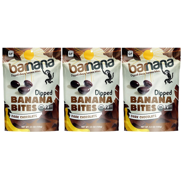 Barnana Organic Dark Chocolate Dipped Chewy Banana Bites, 3.5 Ounce Bag (Pack