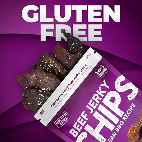 14g (2 Wicked Cutz Korean BBQ Beef Jerky Chips, Protein per Bag, Crispy & Crunchy Beef Jerky Crisps, USA Made Barbeque
