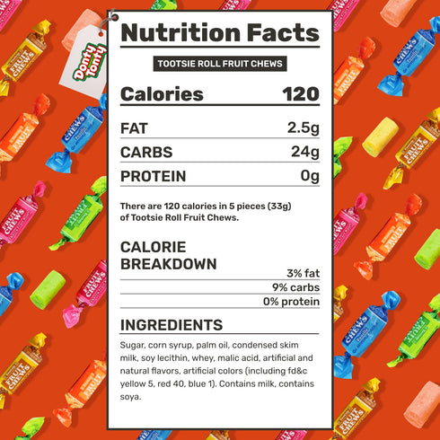 2 lb (136 5 FRUIT CHEWS Candy Individually Wrapped Pieces), Bulk Bag, Assorted Flavors, Soft & Fruity, Gluten & Peanut