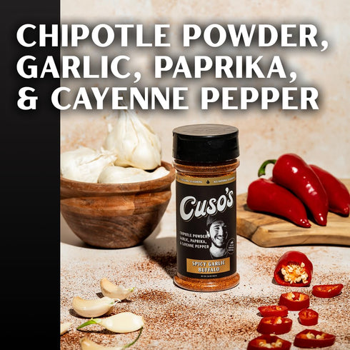 1 Count 5 oz Cuso's Spicy Garlic Buffalo BBQ Rub - Garlic Seasoning - Chicken Wing Seasoning, Spices for Grill