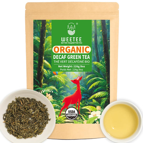 WT WEETEE Organic Decaf Green Tea Loose Leaf, 110+ Cups, Made of