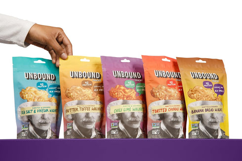 4 oz (Pack 5) 4g 3, Unbound Snacks Flavored Nuts - Variety Walnuts Sampler, of - Healthy Snacks, Protein, High in Omega