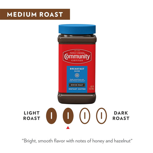 Community 7 oz (Pack 4) Coffee Breakfast Blend Instant Coffee, Medium Roast, Jar