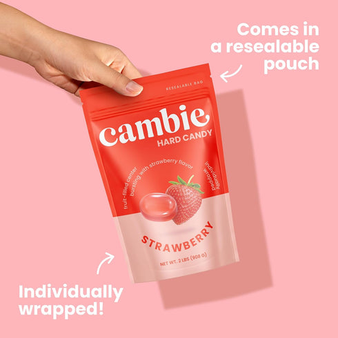 2 lbs Strawberry Hard Candy Individually Wrapped by Cambie, of Strawberry Candy with a Deliciously Sweet Hard Exterior