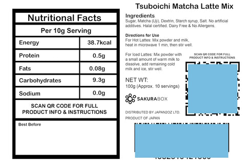 100g, 10 Tsuboichi Matcha Latte Mix, Uji Matcha Powder, Servings, Dairy-Free