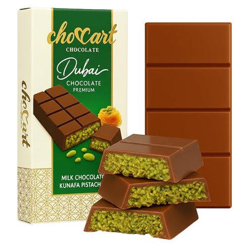 ChocCart Dubai Chocolate Premium with Kunafa & Pistachio Filling Viral Knafeh Chocolate