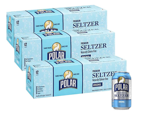 Polar Seltzer Water Original 100% Natural Sparkling Soda Beverage Soft Drink Cans