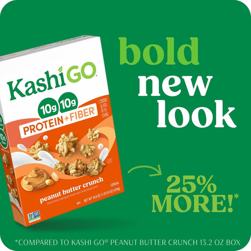 KD Chocolates G0 10g 10g 16.9oz Kashii Protein Cereal, Protein, Fiber, Peanut Butter Crunch, Box