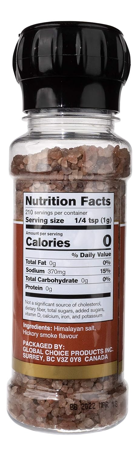 210 (7.40 oz) Sundhed Himalayan Salt Pink Hickory Smoked in Grinder | Grams | Natural Seasoning no flavor added