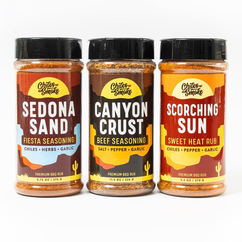Chiles and Smoke BBQ Seasoning Trio Sedona Sand, Canyon Crust & Scorching