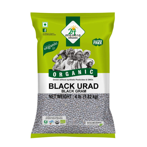 24 Mantra Organic Organic Urad Dal Black Whole 4 Pounds, Black Matpe Beans or Black