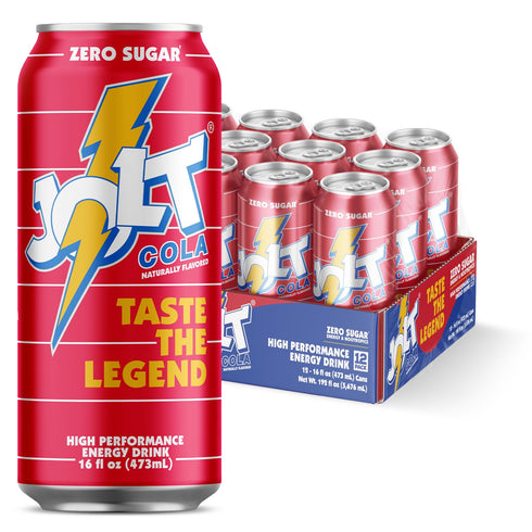 JOLT Cola Energy Drink 200mg Caffeine, Zero Sugar, 16oz Can Classic 80s