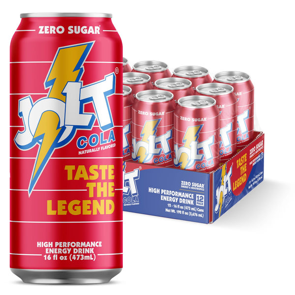 JOLT Cola Energy Drink 200mg Caffeine, Zero Sugar, 16oz Can Classic 80s