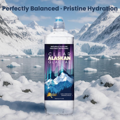 23.7 Oz (700 ml) Pack 12 Clear Alaskan Fresh Glacier Water - Naturally Alkaline Glacial Water, rich in Minerals