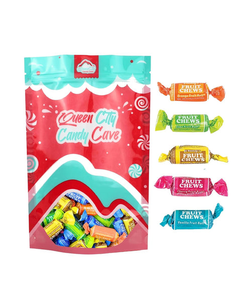 (2 Mini Fruit Flavored Tootsee Roll Fruit Chews - Fruity Flavored Tootsy Bulk, Individually Wrapped Candy, by Queen
