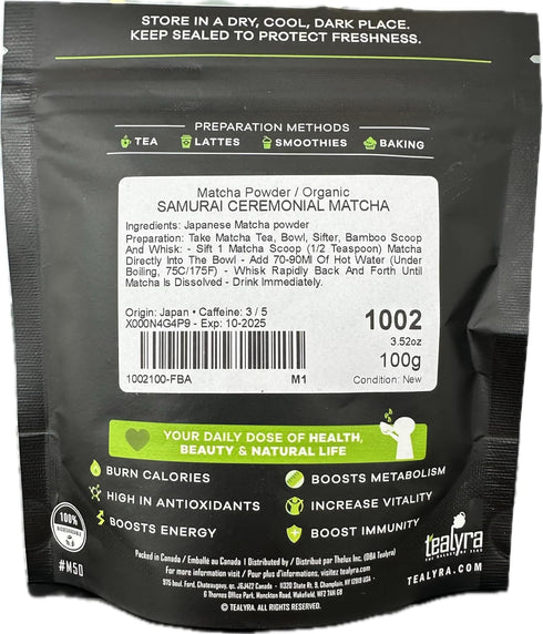 Tealyra Samurai Ceremonial Grade Japanese Matcha Green Tea, 3.50 oz, Kyoto, Japan