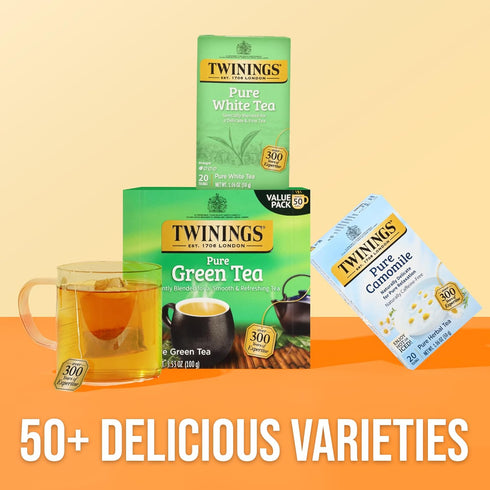 20 Count (Pack 1), 20 Twinings Pure White Tea Individually Wrapped Bags, of Light & Fresh, Caffeinated, Enjoy Hot