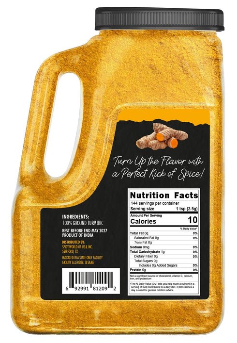 Spicy World 5 LB Turmeric Powder Jar Gluten Free, Bulk Turmeric with Curcumin, Ground Haldi Spice for Cooking, Pure