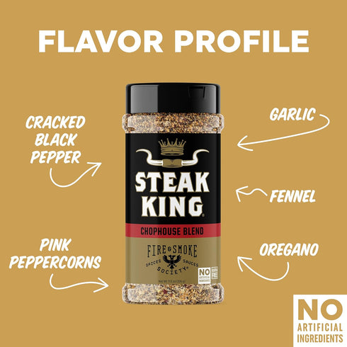 11.5 oz Fire & Smoke Society Steak King Steak Seasoning | BBQ Rubs for Smoking and Grilling Meat | Filet Mignon