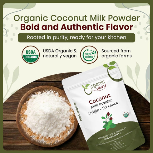 100% (1/2LBS 8Oz.) Organic Way Coconut Milk Powder - Unsweetened Creamer Alternative for Coffee & Smoothies | Vegan