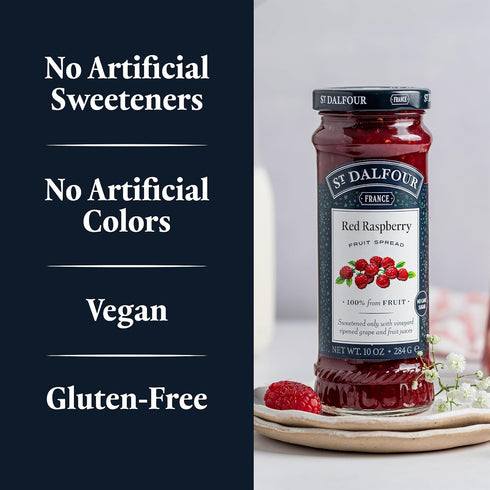 10oz 100% Pack 6 St. Dalfour Red Raspberry Fruit Spread - - from Fruit, No Artificial Ingredients, Non-GMO, No Cane