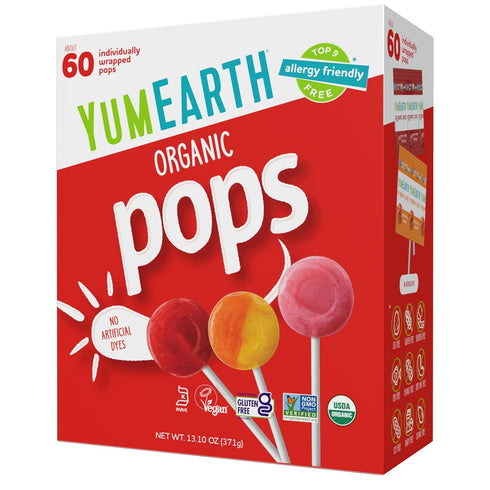 YumEarth Organic Pops Variety Pack, 60 Fruit Flavored Favorites Lollipops, Allergy Friendly,