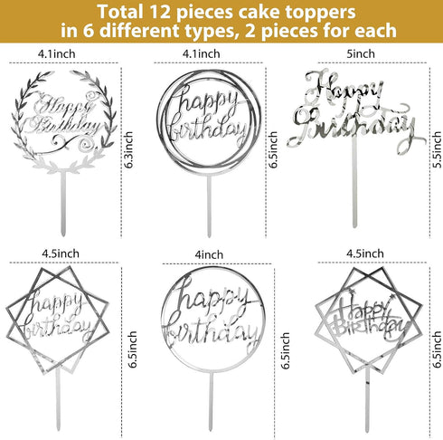 12 Pieces Acrylic Happy Birthday Cake Topper - Glitter Birthday Cupcake Topper Pick Decorations for Birthday Party Cake
