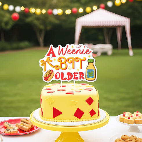 A Weenie Bit Older Cake Topper Hot Dog Birthday Party Decorations Hotdog Sausage Cake Decor for BBQ Cookout Theme Hot