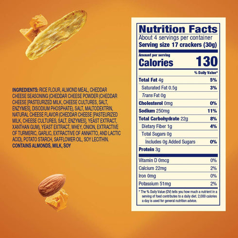 Blue Diamond Almond Nut Thins, Cheddar Cheese, 4.25 Ounce