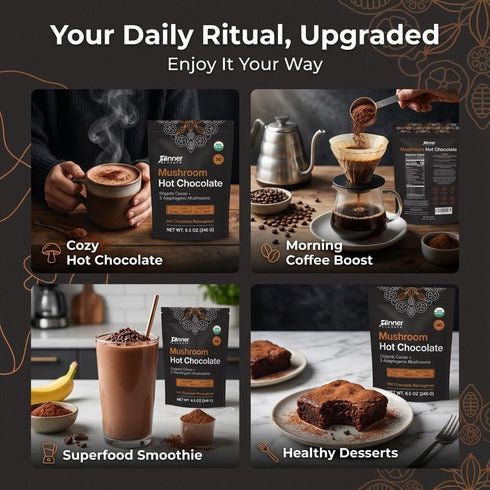 5 (30 Inner Elevate Mushroom Hot Chocolate Superfood - Ceremonial Cacao with Mushrooms (Lion's Mane, Cordyceps, Chaga
