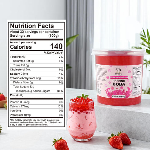 6.6 Soeos Strawberry Popping Boba Pearls Pounds, Bursting Boba Pearls for Bubble Tea, Beverages, Shakes, Desserts