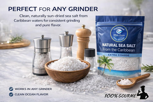 100% 16 oz (1 lb) Gourmet Caribbean Sea Salt, Extra Coarse Crystals for Grinder Refill, Clean Natural Rock Sea Salt