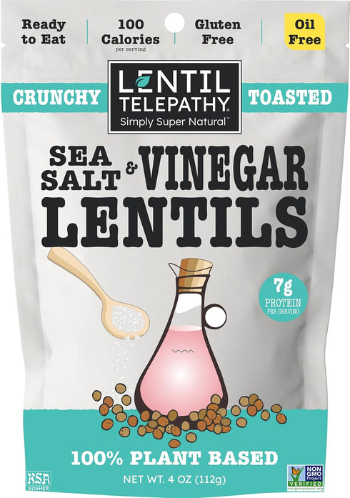 Lentil Telepathy Sea Salt & Vinegar Crunchy Whole Lentil Snack, OIL FREE,