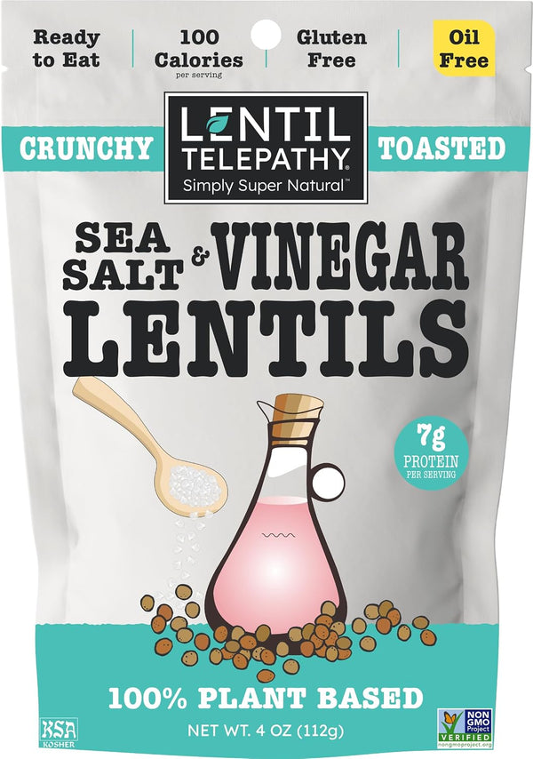 Lentil Telepathy Sea Salt & Vinegar Crunchy Whole Lentil Snack, OIL FREE,
