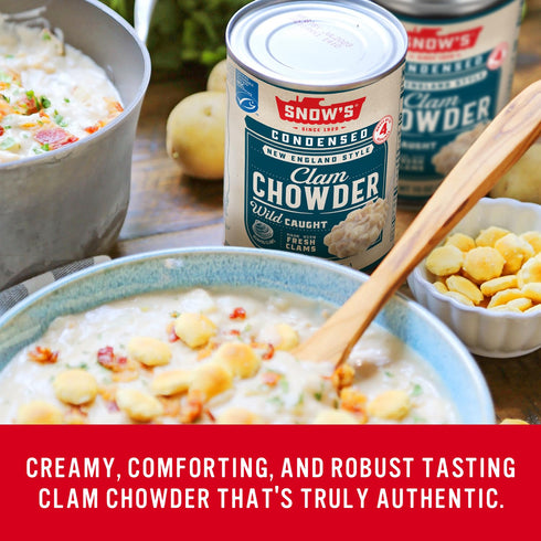 15 oz (Pack 12) 4g Snow's Condensed New England Clam Chowder, Can of - Protein per Serving - Authentic New England