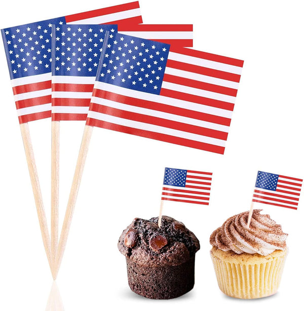 100 Pcs 4th of July American Toothpick Flag Toppers for Cake Decorations - Patriotic Cupcake Picks