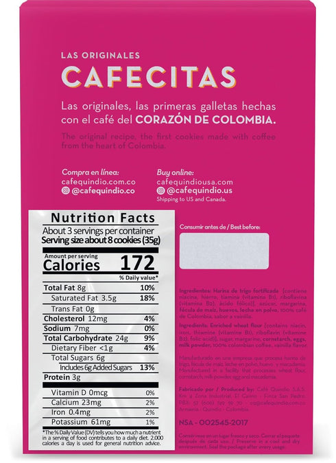 Cafe Quindio Coffee Cookies Cafecitas - 3.5 oz (100g) Box - Approximately 22 Cookies