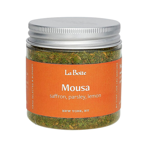 La Boite - MOUSA, Spice Blend saffron, parsley, lemon, chermoula spice blend - Great for grilling, roasting, beef, chicken, ribs, marinades vegetables- 2.0 oz.