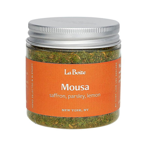 La Boite - MOUSA, Spice Blend saffron, parsley, lemon, chermoula spice blend - Great for grilling, roasting, beef, chicken, ribs, marinades vegetables- 2.0 oz.