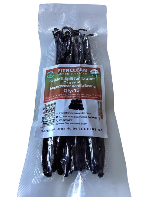 15 5"-7" Organic Split Madagascar Vanilla Beans Grade B| For Extract by FITNCLEAN VANILLA| Bourbon NON-GMO Pods
