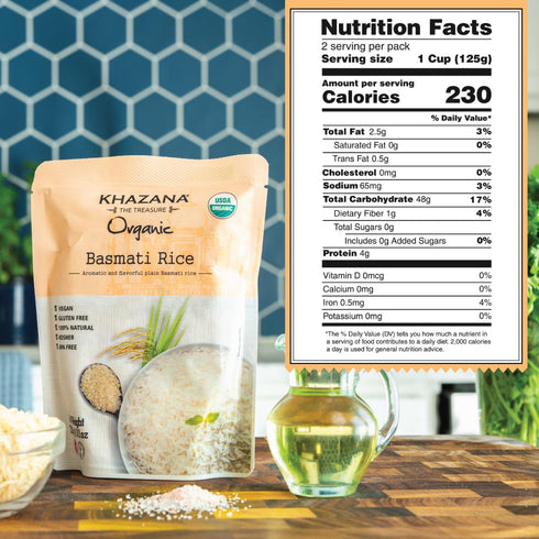 (1-Pack, 8.8oz) 90 Khazana Organic Basmati Rice - Ready to Heat - Authentic, Aromatic & Flavorful Indian Grain