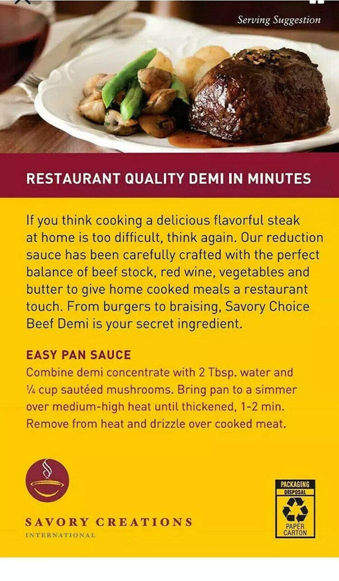 Savory Choice Beef Demi Glace Reduction Sauce Packet, 75gr (Pack of 3)