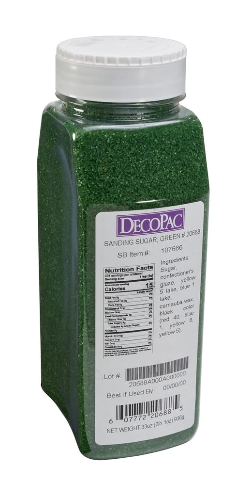 33oz Pack 33 DecoPac Sanding Sugar | Green Edible Sugar Sprinkles | | Edible Sanding Sugar in Handheld Container | Made