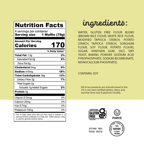 11oz (3pk) Katz Gluten Free English Muffins, Original, Free of Dairy, Eggs, Tree Nuts and Peanuts, Kosher