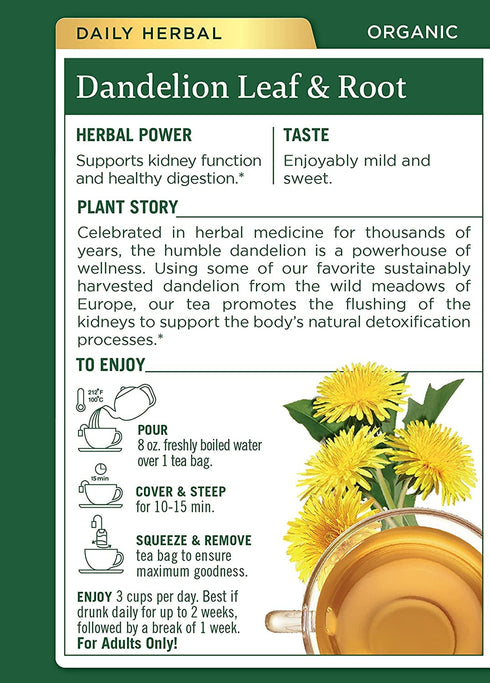 16 (Pack 2) Traditional Medicinals Tea, Organic Dandelion Leaf and Root Tea, Bags